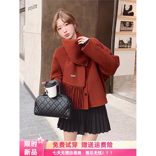安可拉红短款双面羊绒大衣女外套秋冬高级感2024超好看新款羊毛呢