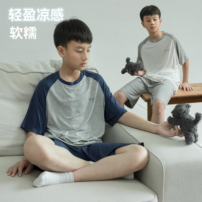 男孩莫代尔家居服套装男童2026夏季新款青少年中大童薄款凉感睡衣