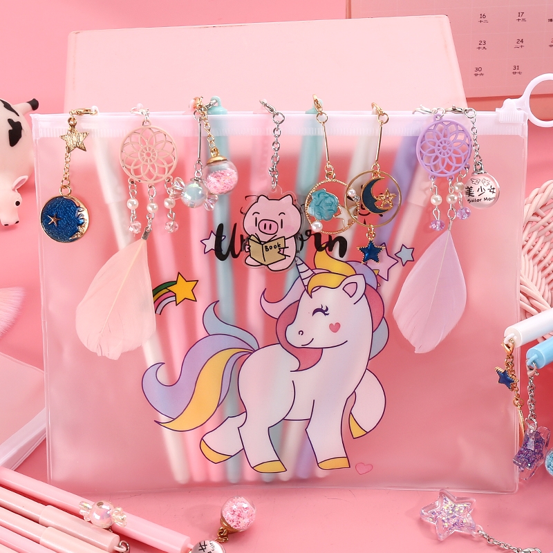 韩国可爱创意少女心中性笔情侣小仙女清新网红挂件吊坠笔风铃笔超萌个性文具好看的笔套装碳素笔学生用套装