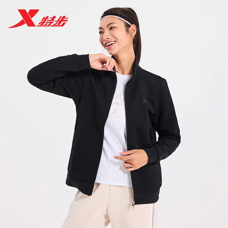 特步针织外套女款2025秋季新款防风棒球领户外运动服976328060063