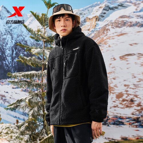 特步情侣加绒外套2026秋冬季新款男女同款保暖风衣户外运动夹克服