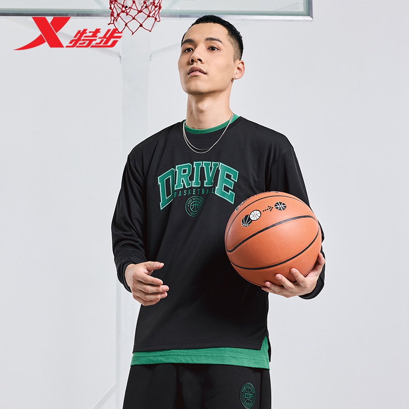 特步情侣户外露营宽松长袖T恤