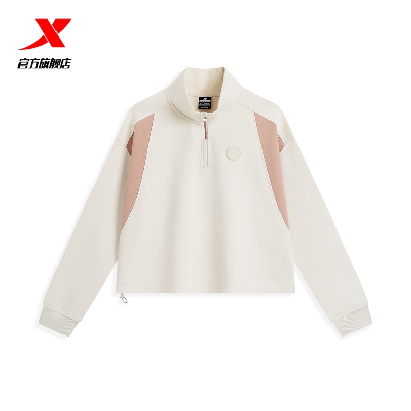 特步套头卫衣女士2025春秋半拉链撞色潮流套头衫976328920035