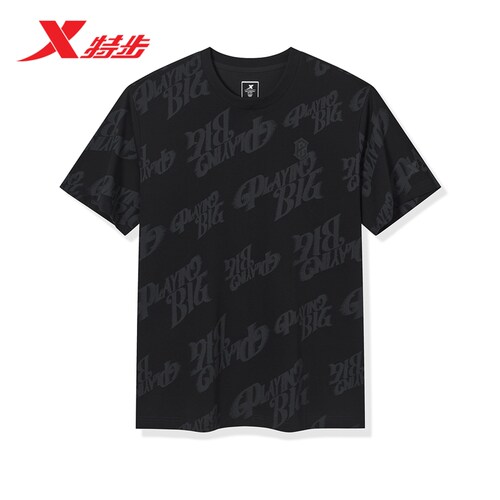 特步满印T恤男2026年夏季新款潮流休闲短袖运动服男974229010278