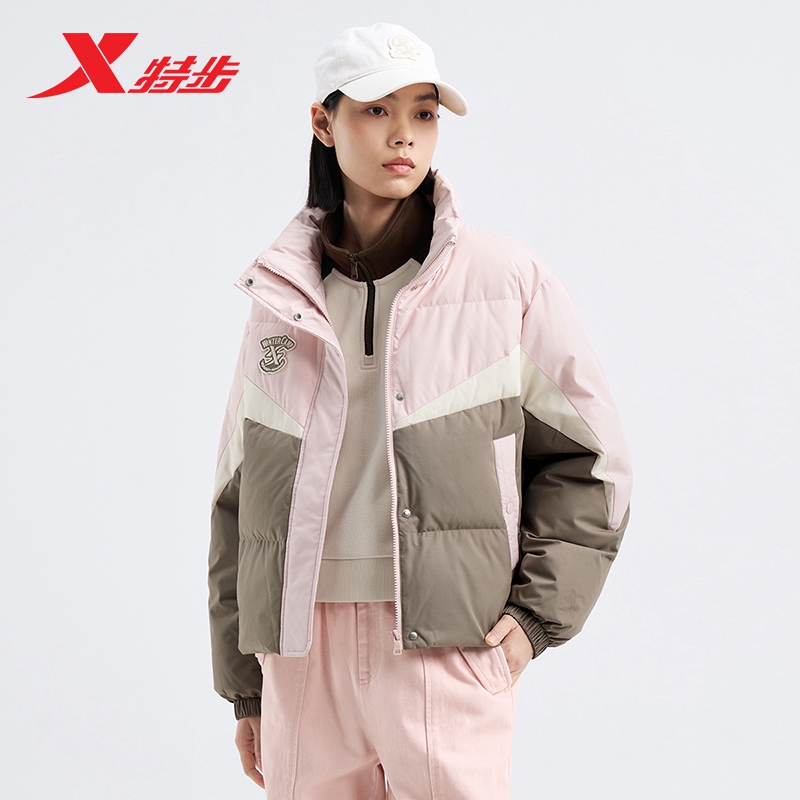 特步运动羽绒服女子2025冬季新款立领保暖棉衣宽松夹克外套上衣