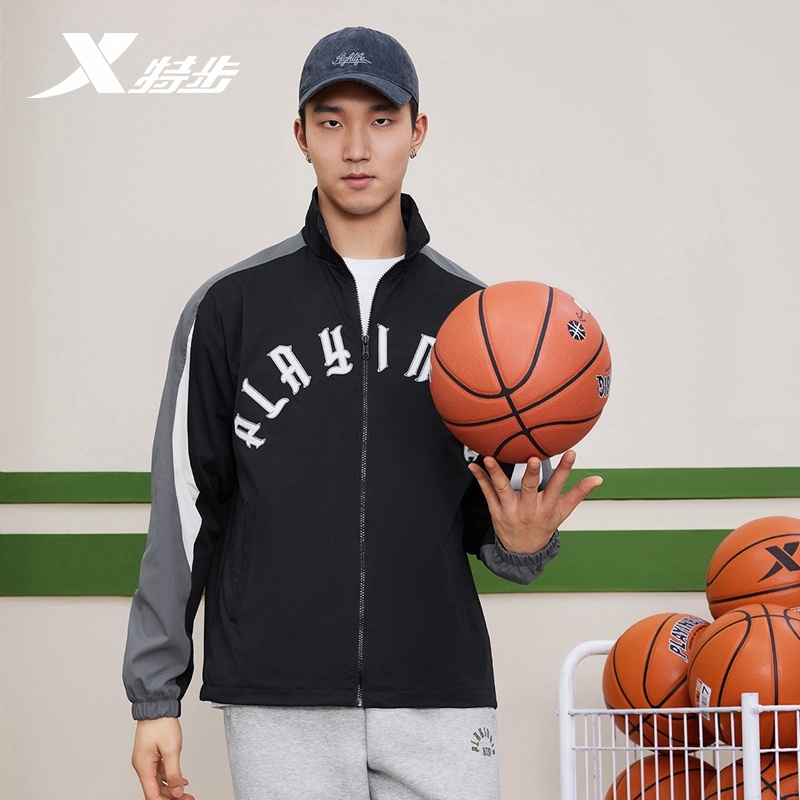 特步双层风衣男2025春季新款百搭篮球梭织男运动上衣976129150138