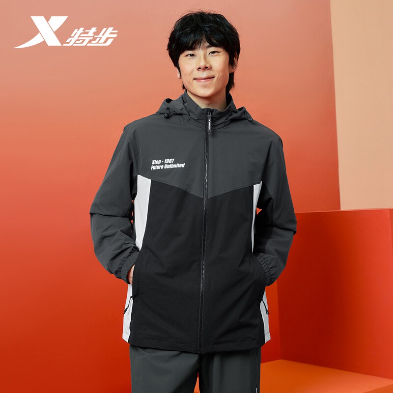 特步运动外套男款2026春季新款梭织上衣连帽防风夹克975129150265图片
