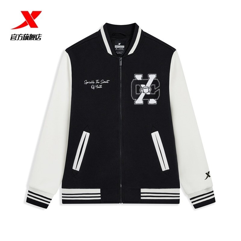 特步外套男秋冬款美式复古情侣棒球卫衣保暖棉服宽松运动服女士