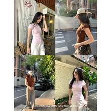 零度苏打 基础款百搭2色条纹正肩t恤女2025夏季修身辣妹短袖上衣