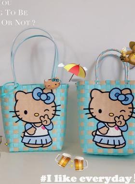 黑皮hellokitty包单肩学生手提包上班族宝妈收纳菜篮子发财宅女包