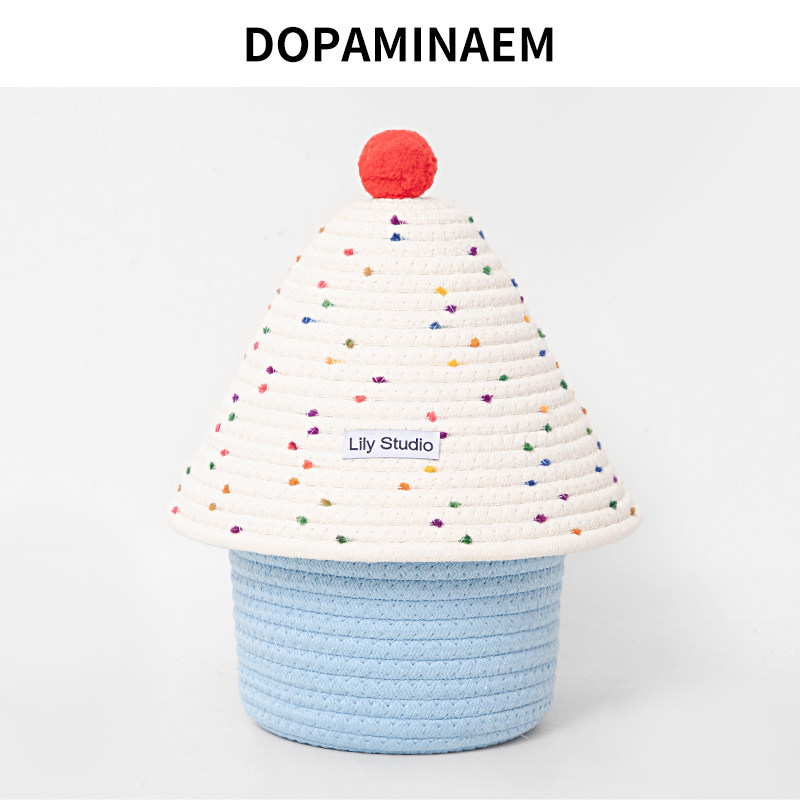 原创多巴胺桌面收纳筐手工编织置物篮多功能带盖化妆品零食储物箱,收纳整理,收纳筐,淘宝优惠券,粉丝福利购,淘宝优惠卷