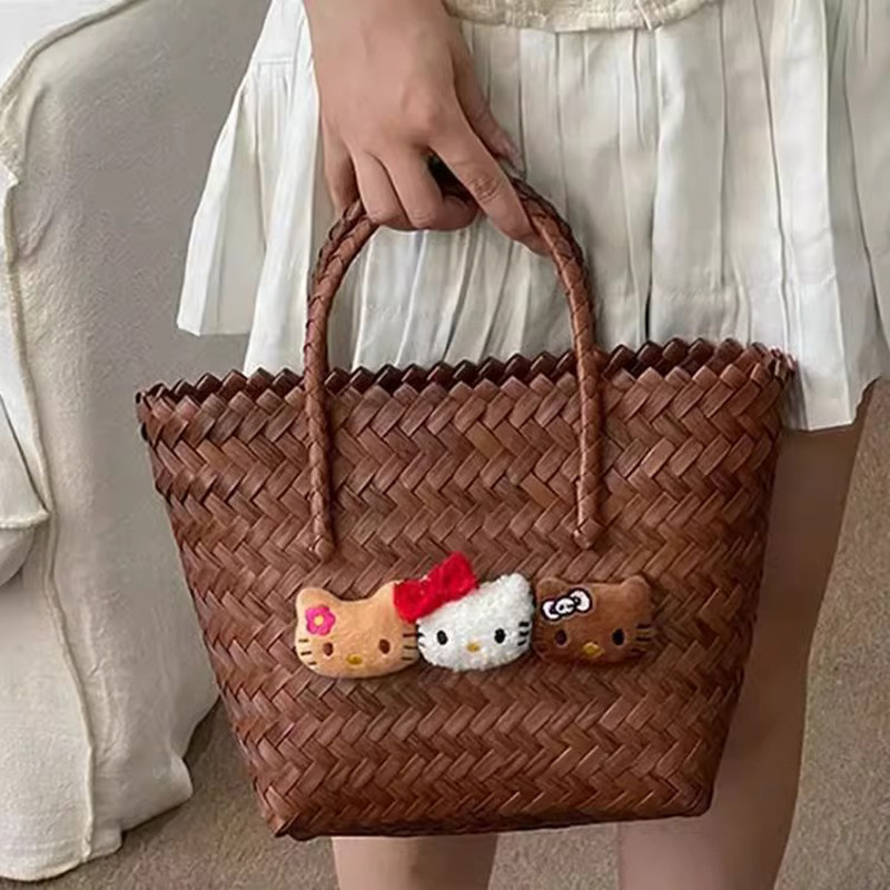 Hellokitty手提包复古菜篮子包包