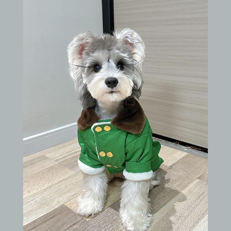 宠物猫咪狗狗衣服 冬季加厚保暖 新年军绿棉大衣 中小大型犬棉袄