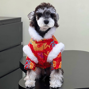 宠物复古狗狗唐装龙袍中国风冬款加厚棉衣喜庆拜年服保暖套装