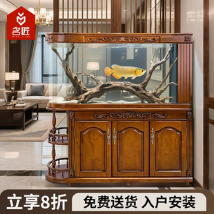 龙鱼缸 鱼缸客厅大型超白玻璃高端办公家用底滤屏风水族箱智能新款