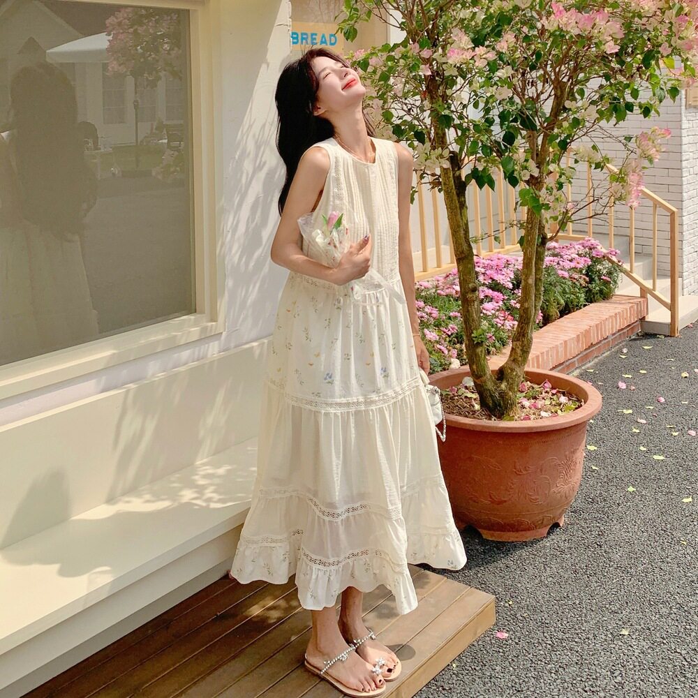设计绝美新款上市优雅链接优质中腰短裙精品涤纶感拼接印花连衣裙