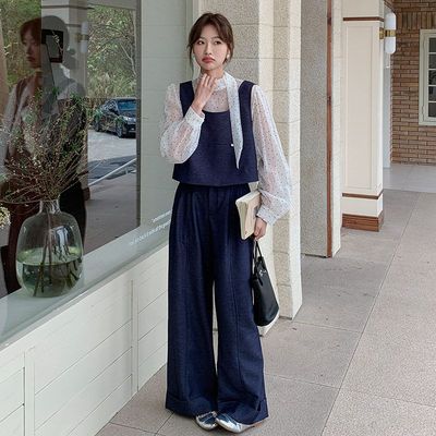 搭2025气质韩系深蓝色秋季套装