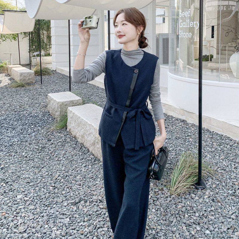2025御姐搭新款高级感三件套女马甲气质女神阔腿裤立领套装范秋内