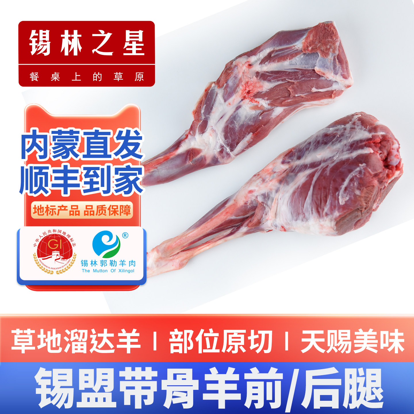 锡林之星 锡盟带骨羊腿新鲜整只冷冻烧烤羊食材散养羔羊前腿2.4斤