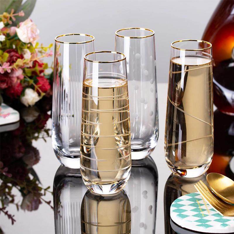 高颜值简约透明金边家用水晶玻璃雕刻线条圆点香槟杯红酒杯精美,餐饮具,玻璃杯,淘宝优惠券,粉丝福利购,淘宝优惠卷