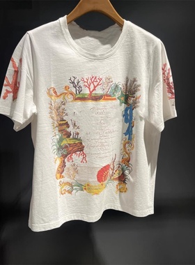 现货速发达家商场同款2024夏新品棉质风海印花宽松T恤女DAXU04033