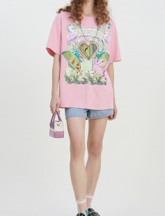 纯棉232MT0569 特色印花中长款 现货谜家宽松印花T恤女2023夏季 新款