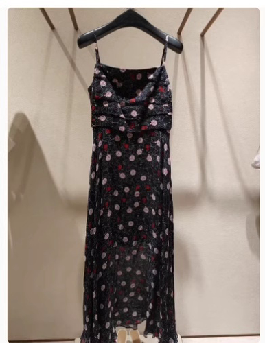 法式风吊带粘胶纤维植物花卉