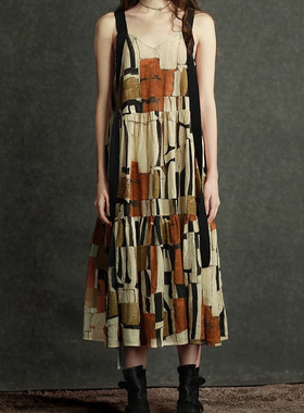 现货达家2023年秋季新品色块肌理印花蓬松吊带连衣裙女DAWA080626