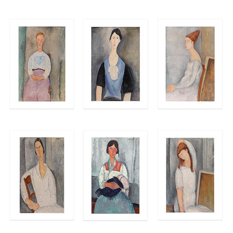 liveart 莫迪里阿尼Modigliani 白衣女子粉色系肖像原版装饰画