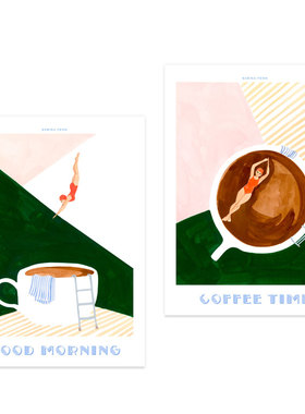 liveart 画家SABINA FENN早安咖啡小众插图原版装饰画海报