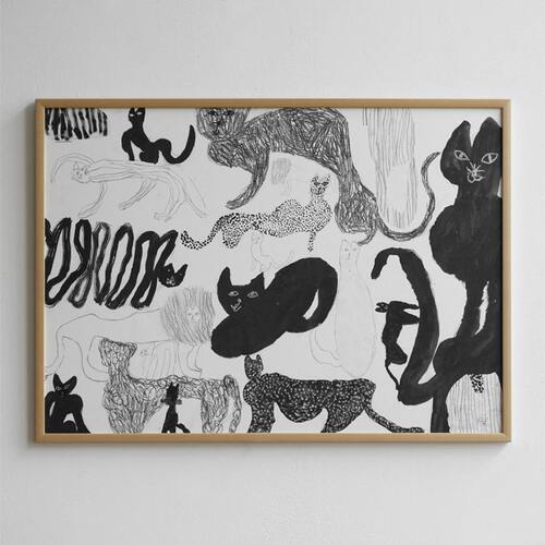 finelittleday涂鸦猫咪装饰画