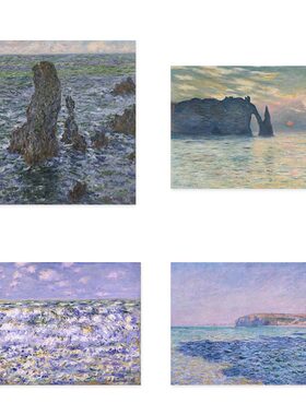 liveart 进口英国Rosenstiels莫奈monet悬崖蓝色海日落原版装饰画