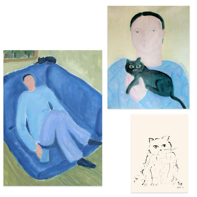 进口丹麦the poster club中国插画家OAMUL卤猫猫咪男孩原版装饰画