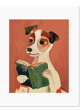 liveart进口美国ARTSY SESTA阅读小狗书房原版装饰画Bookish Dog