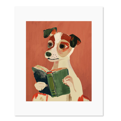 liveart进口美国ARTSY SESTA阅读小狗书房原版装饰画Bookish Dog