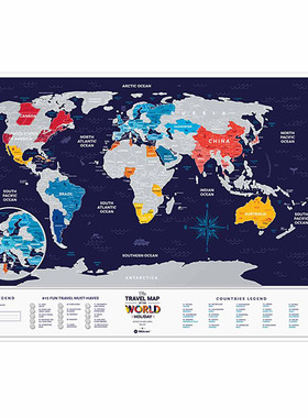 liveart 进口美国1DEA 刮刮乐银色涂层世界地理图案装饰画海报