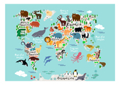 liveart 饰画画芯 装 动物世界地理图案animals map儿童房书房原版