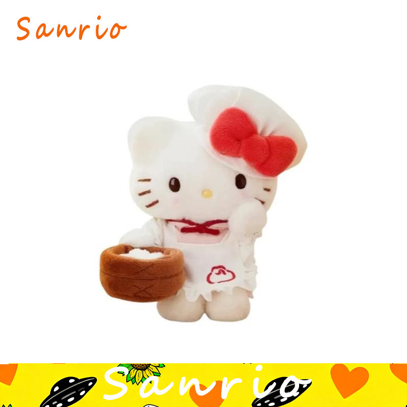 25新款日本三丽鸥上海限定早点包子Hello Kitty厨师毛绒包包挂件