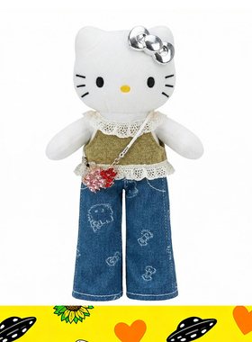 日本正版Kitty小天鹅蓝色阔口长腿牛仔裤呆萌公仔玩偶包挂件高端