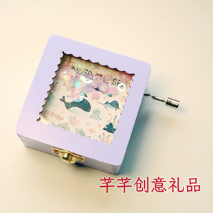 可爱木质海洋风立体音乐盒学生创意礼品生日礼物手摇八音盒天空