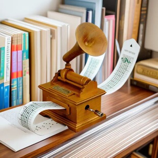 复古DIY木质手摇纸带 15音留声机音乐盒谱曲八音盒男友女生日礼物