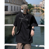 现货！25夏金属印字飘带设计短袖小众暗黑高街T恤男DX69-P65，男装T恤，电商B288