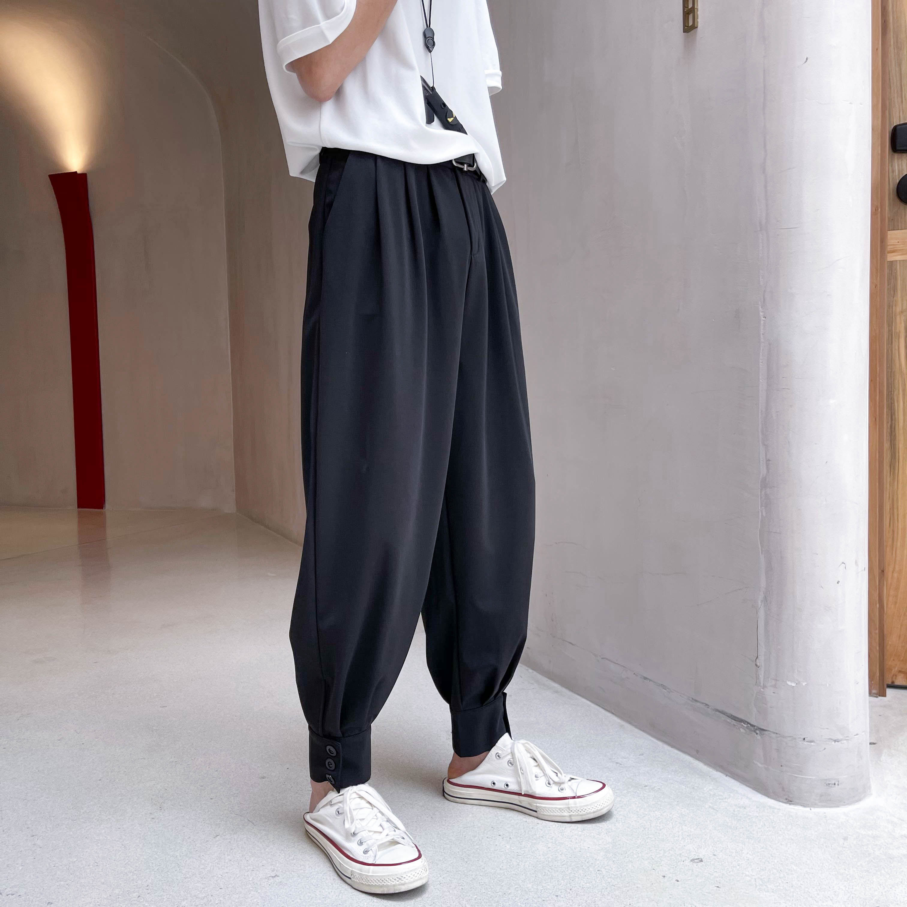 重磅！束脚工装男夏宽松显瘦冰丝顺滑垂感西装哈伦休闲裤ck72-p55,男装西服套装,电商B288