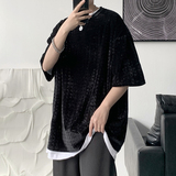 22夏款情侣港风宽松纹理丝绒光滑冰丝短袖网红T恤tx07-p30，男装T恤，电商B288