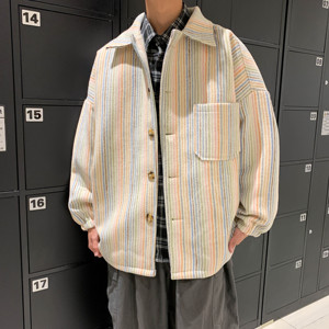 2026秋冬男士大衣彩虹条纹外套宽松毛呢大码休闲外套mj283-p95图片