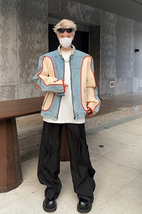 24春季超重工巴家设计感拼接撞色水洗牛仔夹克JK38-P218现货图片