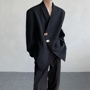 现货 25青果领西服设计金属扣斜门襟小众西装上衣XZ26-P128图片