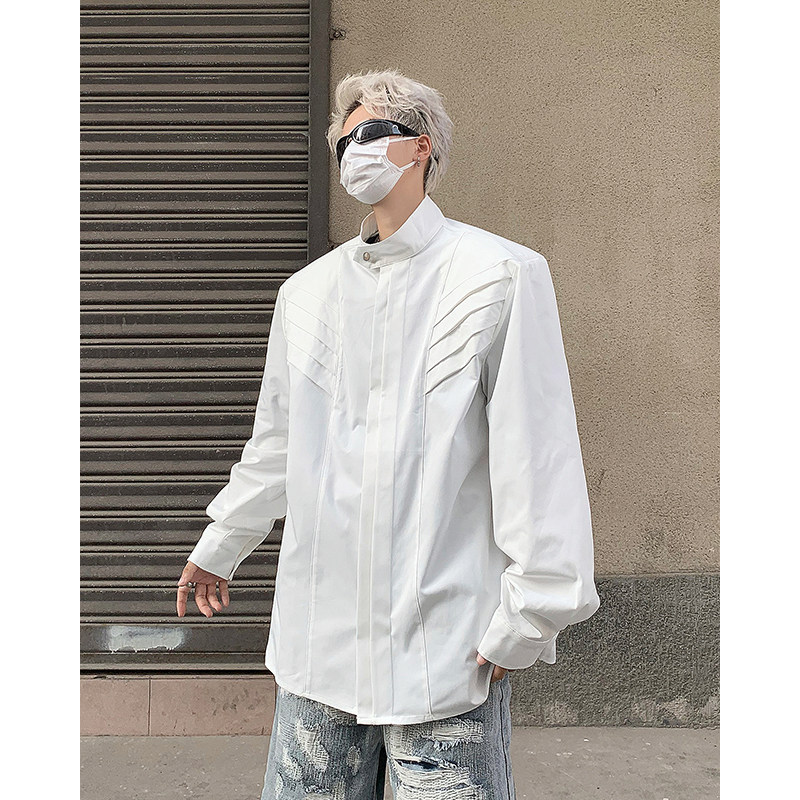 23秋冬男士复古褶裥垫肩男士衬衫MJ953-P98现货图片