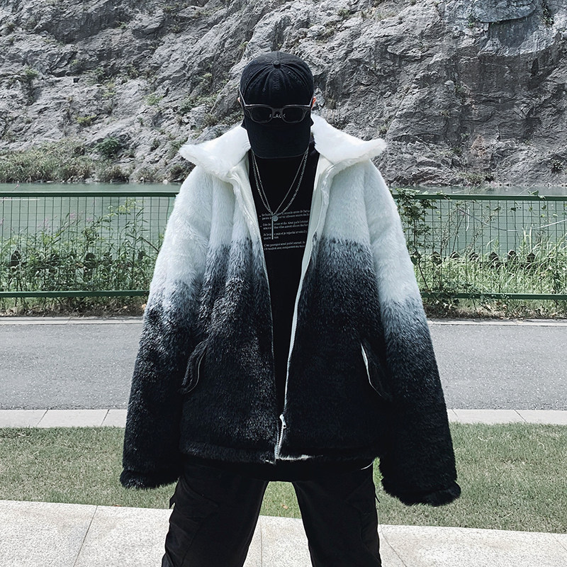 2026新款渐变色皮草大衣网红风保暖加厚棉服外套mj376-p165，男装棉衣，电商B288