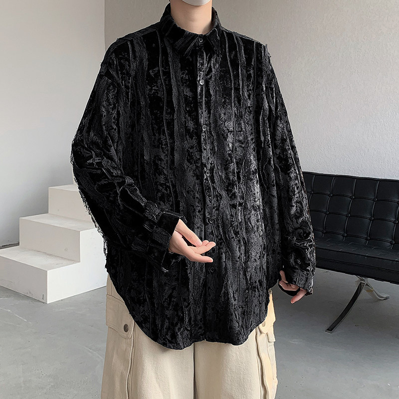 23春禁欲系蕾丝花边丝绒衬衫仙气上衣暗黑小众外套CS06-P88，男装衬衫，电商B288